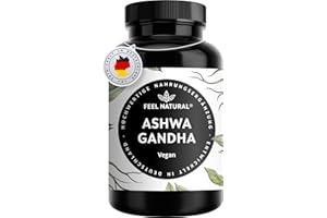 ‎FEEL NATURAL Ashwagandha Kapseln hochdosiert 120 Stück – 600mg Ashwagandhawurzel pro Tagesdosis – vegan & ohne unnötige Zusätze – in Deutschland entwickelt & laborgeprüft