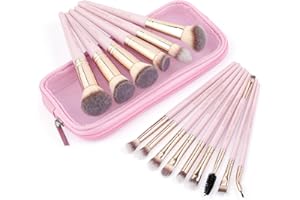 MAGEFY Make up Pinsel Set, 15 Stück, hochwertige synthetische Pinselset Makeup mit Etui, Foundation, Puder, Concealer, Lidschatten, Makeup-Pinsel-Set (Rosa)