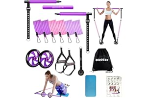 Pilates Bar Kit with Resistance Bands, OLODEER Pilates Reformer Exercise Bar with Ab Roller at Home Workout Equipment, Pilates Bar Set for Full Body Training Women & Men
