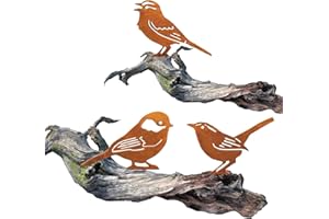 DENTEDELEAO 3 Stück Vögel Gartenstecker Rost, Rost Deko für Garten, Metall Deko Garten, Rost Deko, Rost Vogel Gartendeko mit Schraube, für Garten Deko, Bäume Deko