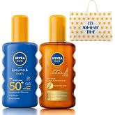 NIVEA Sun SPF 50+ Koruma & 48 Saat Nemlendirme G&uuml;neş Kremi Sprey 200 ml ve NIVEA Karoten &Ouml;zl&uuml; Yoğun Bronzlaştırıcı Sprey G&uuml;ne