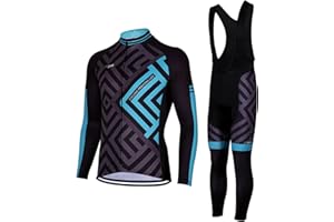 Meicynhoger Ropa Ciclismo Otoño Invierno para Hombre y Mujer,Ciclismo Maillot MTB de Manga Larga y Culotte Pantalones Acolchado 3D