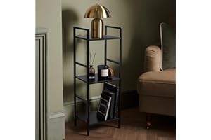 OHS 3 Tier Narrow Shelving Unit, Home Storage Slim Bookcase Shelves for Living Room Office Bedroom Kitchen Tall Shelf Unit, Black - 80 x 30 x 24cm