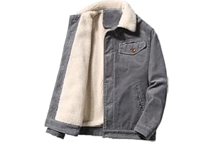 Juneyou Giacca da uomo in velluto a coste con colletto rialzato, foderato in sherpa, caldo cappotto con tasche