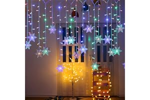 Aragallant Guirnalda de luces LED con forma de estrella, 4 m, copos de nieve, 96 LED, cortina de estrellas, con 8 modos de luz, para Navidad, cumpleaños, fiestas, bodas (multicolor)