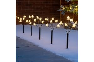 CHRISTOW Star Branch Path Lights, Outdoor Christmas Stake Pathway Decorations, Warm White LED, Battery Operated with Timer (Set of 5 x 45cm)