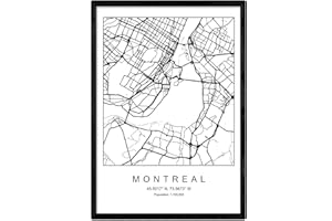 Nacnic Imprimer Plan de la ville de Montréal style nordique noir et blanc. affichage A4 papier imprimé No 250 gr. Peintures, estampes et affiches pour le salon et chambre à coucher