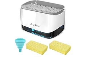 RAFOW Dish Soap Dispenser with Sponge Holder - Newest 2 in 1 Countertop Washing Liquid Hand Pump Detergent Soap Daddy Dispenses for Kitchen Sink Caddy Organiser Tidy, White