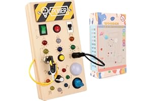 talifoca Montessori Busy Board a partir de 1 año, juguete de madera con 8 interruptores de luz LED, juguete para bebé, juguete de aprendizaje sensorial, adecuado para bebés de 1, 2, 3, 4 años