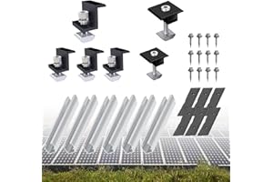 MFLABEL Kit de soporte para módulo solar, 12 cm, rieles de perfil de aluminio para módulos solares, soporte para panel solar, 2 módulos de 30-35 mm, para techo plano, chapa trapezoidal, soporte para panel