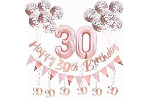 IGONE 30th Birthday Decorations for Women Rose Gold Birthday Decoration Kit Include Happy 30th Birthday Banner,Triangle Flag Banner And Confetti Latex Balloons,Foil Hanging Swirls,Foil Balloons