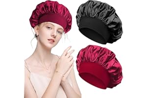 CAIKAILIOR 2 Stück Satin Haarhaube,Bonnet Sleep Cap Haarhaube Haar Haube zum Schlafen Locken Schlafhaube Haare Schützen Nacht Schlafmütze Curly Hair Kopfhaube,für Herren Damen Kinder Die Nachts Haarschutz Bonet