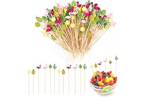 Vasmeiy 100 Piezas Palillos para Aperitivos, 12cm Brochetas de Cóctel de Madera, Palitos de Cóctel con Lindas Decoraciones, Decoración de Cócteles, para Fiestas, Bodas, Cumpleaños, Brochetas de Frutas