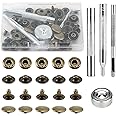 Press Studs Cap Buttons 12 Sets Metal Snap Buttons Kit 15mm Heavy Duty Leather Snap Fasteners with 4 Install Fixing Tools for Sewing Jeans Clothing Canvas Bags Jackets Belt DIY Crafts, Bronze