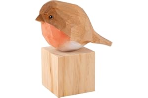 WEWAYSMILE Wooden Carved Bird Figurine, Hand Carved Painted Wooden Statues, Small Wooden Carved Bird, Cute Animal Ornament Craft for Home Office Desktop Decoration(Fatty Huang)