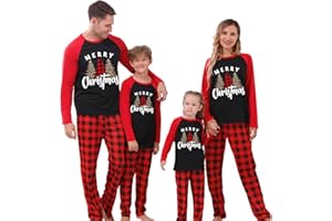 ANVIGO Weihnachtspyjama Familie Set, Schlafanzug Weihnachten Familie, Family Christmas Pajamas, Weihnachten Schlafanzug Langarm Zweiteiliger Set