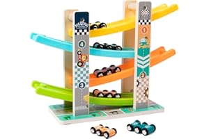 KUKUTrue® Jouet Montessori 1 2 3, Rampe de Course en Bois, Jeux Bebe 1 an, Jouet Enfant 2 Ans, Circuit Voiture Enfant Bois, Motricité Fine, Cadeau 1-3 Fille Garçon