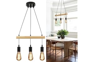 ‎FORCOSO FORCOSO Pendelleuchte Esstisch Hängelampe Holz 3 Flammig, Vintage Esszimmer Lampe Hängend Höhenverstellbar Max 180cm, E27 Retro Rustikal küchenlamp Esszimmerlampe Schwarz Braun