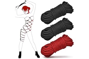 Prosixtoy Cuerda de BDSM Sexo Bondage - 3x10M 8MM Suave Cuerda de Algodón BDSM Juego de Principiantes, Bondage Shibari Kit de Restricción Juguetes Sexo para Mujeres Hombres y Parejas(Negro+Rojo)