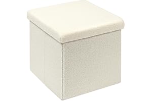 ‎BONLIFE Bonlife Sitzhocker Sitzwürfel mit Stauraum, Faltbare Sitzwürfel mit Deckel, Samt Fußbank Truhen Aufbewahrungsbox, Weiß, 40 x 40 x 40 cm