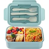 Diboniur Lunch Box 1400 ml with Cutlery and 3 Compartments, Blue | Leakproof, Microwave and Dishwasher Safe with 3 Compartmen