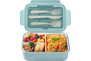 Diboniur Lunch Box, Bento Lunch Box Enfant Adulte Boîte 1400ml avec 3 Compartiments, Anti-Fuite Lunchbox avec Couverts, Convient pour Micro-onde Lave-vaisselle, École Pique-Nique Travail (Bleu)