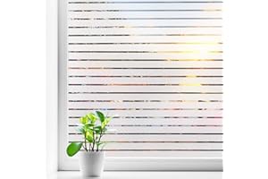 vgoltd Frosted Stripe Pattern Window Film Self-Adhesive Vinyl Privacy Film for Glass Windows Bathroom Home & Office Doors (30 x 100 cm)