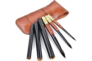 Pinceaux aquarelle de voyage en poils d'écureuil véritables pinceaux de peinture de voyage avec pochette en cuir de poche parfaits pour l'aquarelle, l'encre, la gouache, la peinture acrylique