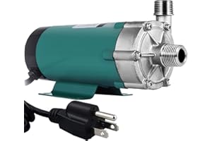 Happybuy Bierpumpe mit 1/2-Zoll MPT-Einlass/Auslass, Magnetic Brewing Pumpe mit Lebensmittelqualität Edelstahl Kopf, Hochtemperaturbeständige Antriebspumpe Magnet Brau für Homebrew 19LPM