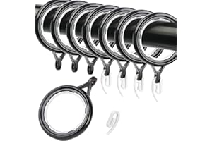 WCIC 32 Pack Curtain Rings and Hooks Black 40mm Hanging Rings Hooks Plastic Curtain Rings with Hooks for Hanging Curtains(Black)