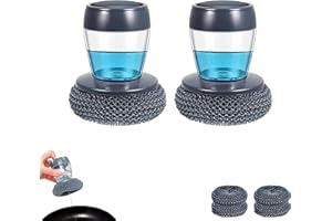 MAGIC SELECT 2X Bürste mit Seifenspender für die Küche. Topfreiniger zum Schrubben und Reinigen von Utensilien, Geschirr, Töpfen, Pfannen. Antihaft-PET-Material mit 4 Ersatzschwämmen.