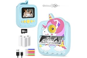 CHRERNA Sofortbildkamera Kinder, 48MP/1080P Kinderkamera Geburtstagsgeschenke, Sofortbildkamera Spielzeug Kinderkamera Geschenk für Mädchen und Jungen 3-12 Jahre