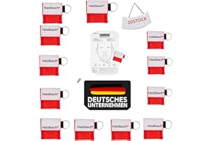 Heldbach® Beatmungsmaske Erste Hilfe Schlüsselanhänger – 20 Stück CPR Beatmungstuch mit Einweg-Ventil & Ohrschlaufen – Rot, latexfrei, einweg – Mund-zu-Mund Beatmung Schutz für Notfälle & Training