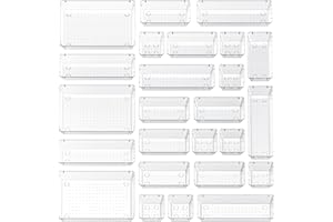 HOOMOOZ Lot de 24 Organisateur de Tiroir en Plastique Transparent, Rangement Tiroir Bureau avec 4 Tailles, Organisateur Maquillage Tiroir pour Papeterie Bijoux, dans Cuisine Chambre Salle de Bain