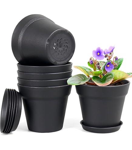 Set Di 8 Vasi Da Fiori Con Sottovaso, 10 Cm, in Plastica Con Diversi