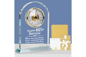 Top-spring 60th Birthday Gifts for Women, Men, Parents & Grandparents, Desk Quartz Clock With Card, Crystal Gifts & Ladies 60th Birthday Decorations (60th Birthday Gifts)