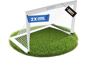 ‎OUTIVITY Outivity® Fußballtor für Kinder 2er Set weiß, ohne Stolperfalle, je 120x90cm, inkl. 8+2 Heringen und Tragetasche, pop-up Fussballtore für Garten Kinder