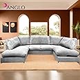 U Shaped Sofa Jumbo Cord Sofa Couch Back Cushion Sofas Memory Foam Seating Comfy Sofa Sets for Living Room Bedroom Office (Silver Full Back)