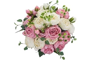 ‎NUPTIO Nuptio bukiet sztucznych kwiatów, plastikowe główki kwiatów na dekoracje stoły, wesela, przyjęcia, walentynki, dekoracje domu (biały i różowy)