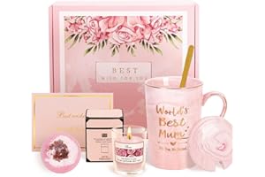 Joymaking Gifts for Mum World's Best Mum Coffee Mug Set Mothers Day Christmas Gifts Birthday Gifts from Daughter Son Lovely Birthday Mothersday Gifts,14Oz Pink Marble Ceramic Coffee Cup Set