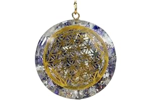 Find Something Different - Ciondolo rotondo in orgone con ametista e fiore della vita