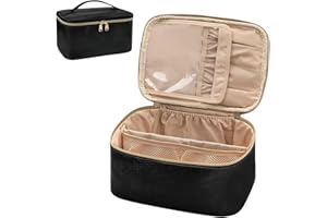 UOCAI Duża damska kosmetyczka, podróżna torba na kosmetyki dla kobiet, duża, przenośna, z przegródką i uchwytem, przenośna kosmetyczka dla kobiet (czarna), czarny, kosmetyczka dla kota