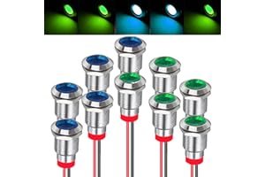 RUNCCI-YUN 10pcs12V-24V 12mm LED Pannello Pilota Cruscotto Spia Indicatore Lampada Auto Furgone Barca Indicatore Luminoso Lampada Pilota Cruscotto (blu verde)