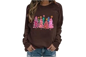 JIANGML Women Xmas Sweatshirt Christmas Tree Graphic Jumper Ladies Raglan Sleeve Pullover Merry Christmas Printed Blouse Warm Ribbed Cuffs Tops Christmas Funny Novelty Shirt Warm Cozy Casual Wearable Jumpers