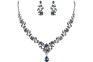 EVER FAITH Zestawy biżuterii dla panny młodej, austriackie kryształki, markiza, storczyki, kwiaty, liście, krople, wisiorek, naszyjnik, kolczyki wiszące, zestaw dla kobiet, przezroczysty srebrny