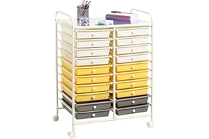 GiantexUK 20 Drawers Storage Trolley, Multipurpose Mobile Rolling Cart with Lockable Wheels, Rolling Utility Shelving Organizer Unit for Home Office Salon (Yellow)