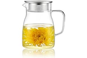 CNGLASS One-Touch Glass Teapot 27oz(800ml), Glass Tea Kettle with Stainless Steel Filter Lid, Stovetop Safe Loose Leaf Tea Maker