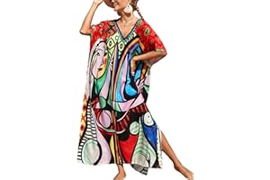 Bsubseach Mujer Casual Playa Kaftan Vestido Manga Corta Loungewear Caftan Traje de baño Cubrir