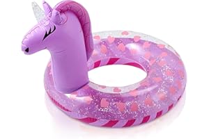 WenYa 22 Inch Unicorn Inflatable Floats Rings for Kids, Girls Unicorn Inflatable Pool Rings with Glitter for Kids Swimming Pool Water Sports