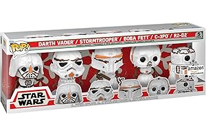 ‎FUNKO Funko Pop! Star Wars: Holiday - Darth Vader, Stormtrooper, Boba-Fett, C-3PO, R2-D2 Snowmen - 5 opakowań - Ekskluzywny Amazon - Winylowa figurka kolekcjonerska - Pomysł na prezent - Oficjalne towary